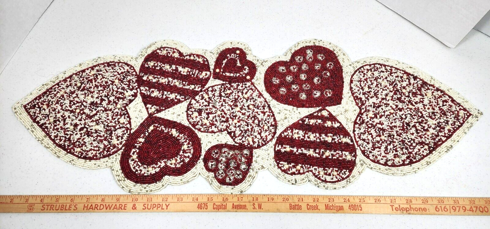 Pier 1 Beaded Hearts Valentine's Day Table Runner 13x36 Inches for Romantic Decor