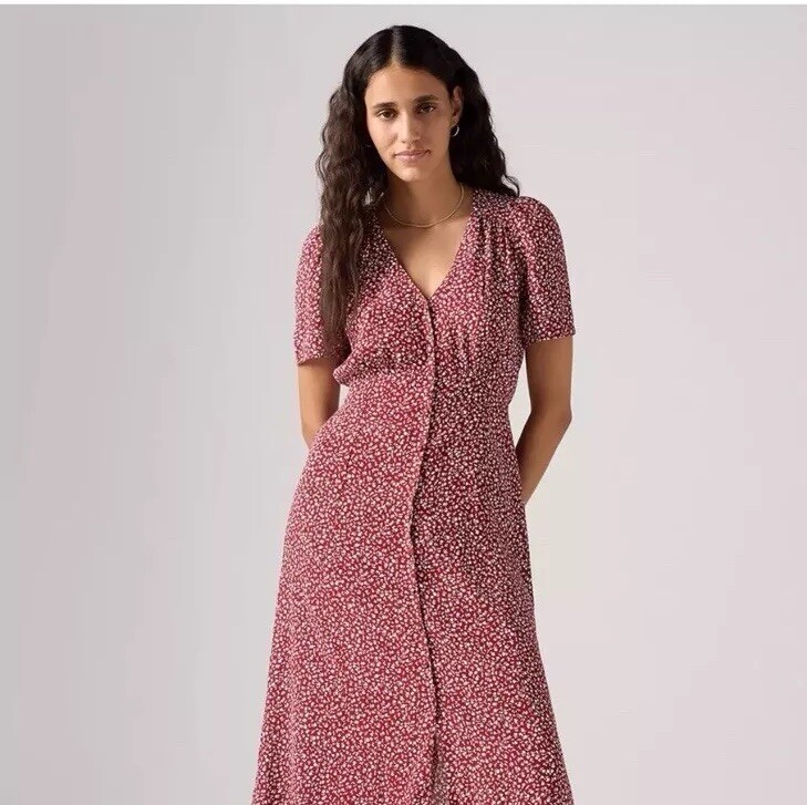 NEW Levi’s Large Floral V Neck 90s Style Button Down Midi Dress Cottagecore