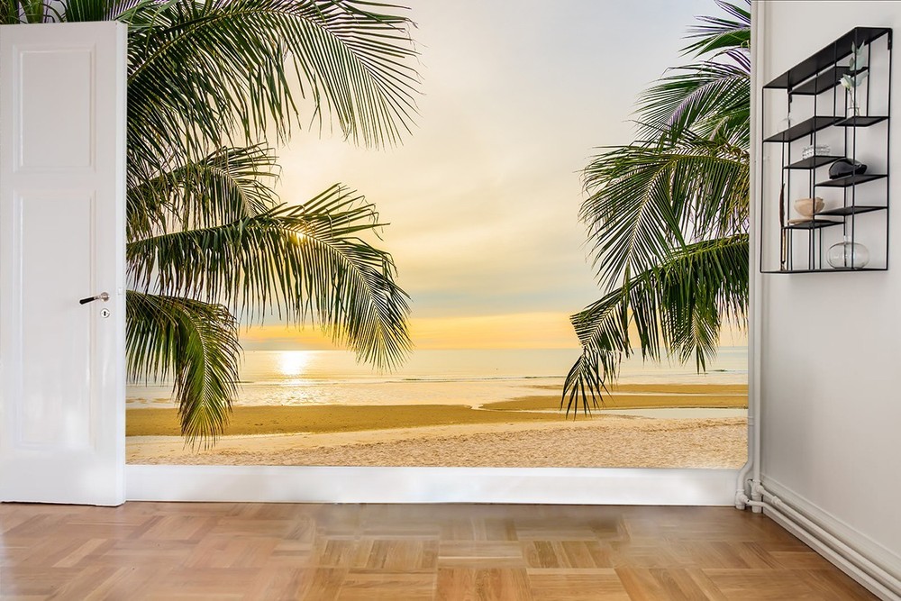 3D Palm Tree Sea Sunset Landscape Wall Murals Wallpaper Murals Wall Sticker