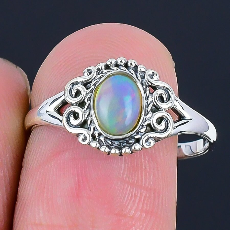 Halloween Deal Natural Ethiopian Opal 925 Silver Cluster Engagement Ring Jewelry