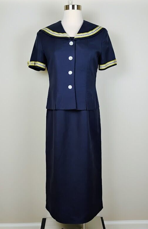 Jessica Howard Petite 2 Pc Dress/Jacket Vintage Sz 6P Linen Blend Sailor Collar