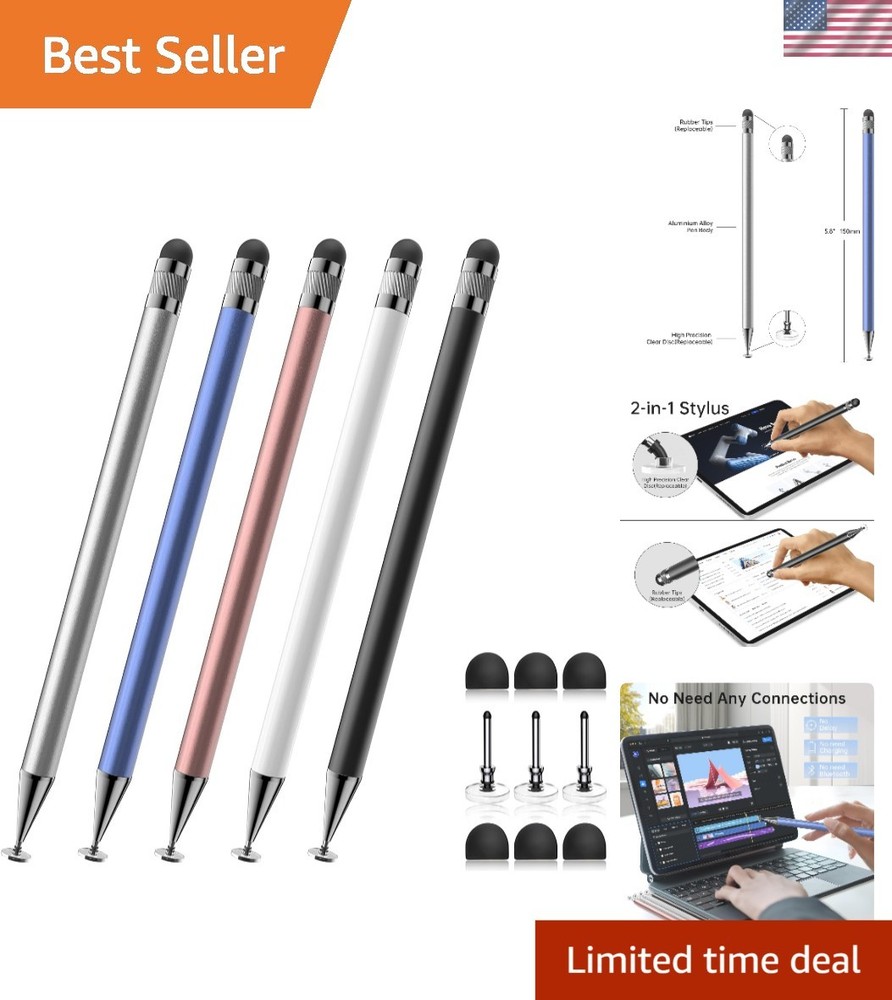 Premium 5-Pack Dual-Tip Stylus Pens for Touchscreens - Precision & Ergonomic Design
