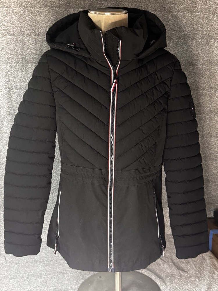 Tommy Hilfiger Women's Hooded Covert Quilted Jacket Black Sz M