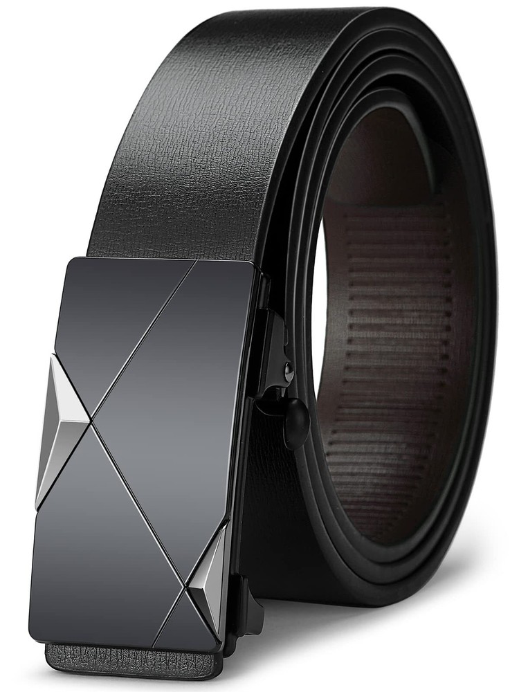 Black Belt Men, Genuine Leather Dress Designer Belts for men, Fashion Slide R...