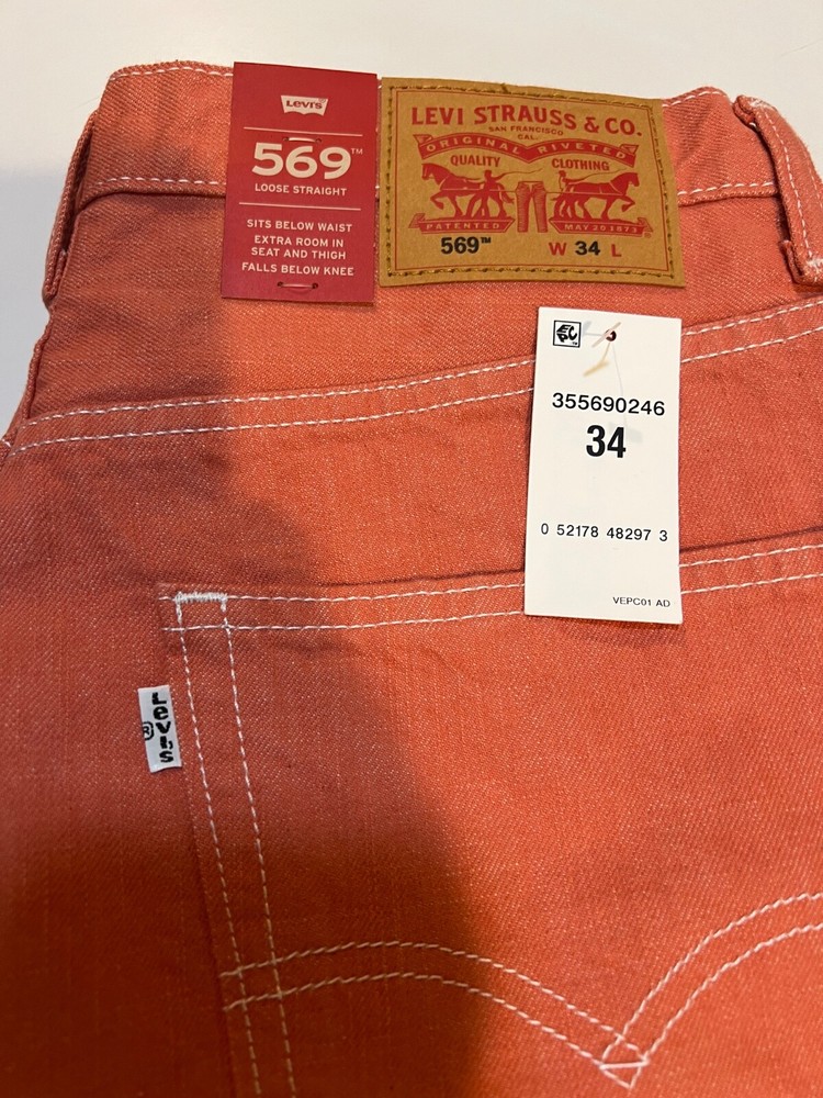 NEW Levis 569 Loose Straight Orange Denim Jeans Shorts 34 NWT