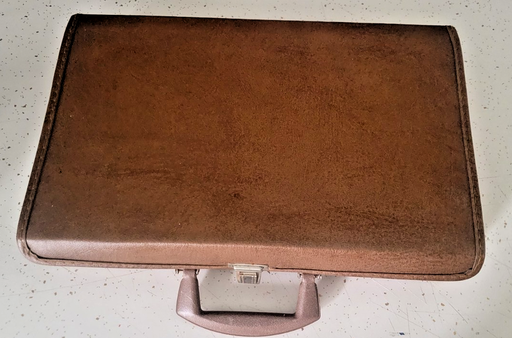 Vintage Cassette Tape Briefcase Style Storage Carrier VTG 80s Brown Faux Leather