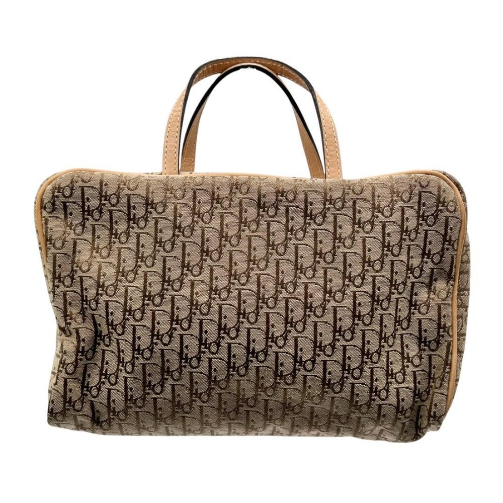 Vintage Dior Trotter Beige Canvas Leather Handbag Chic Style