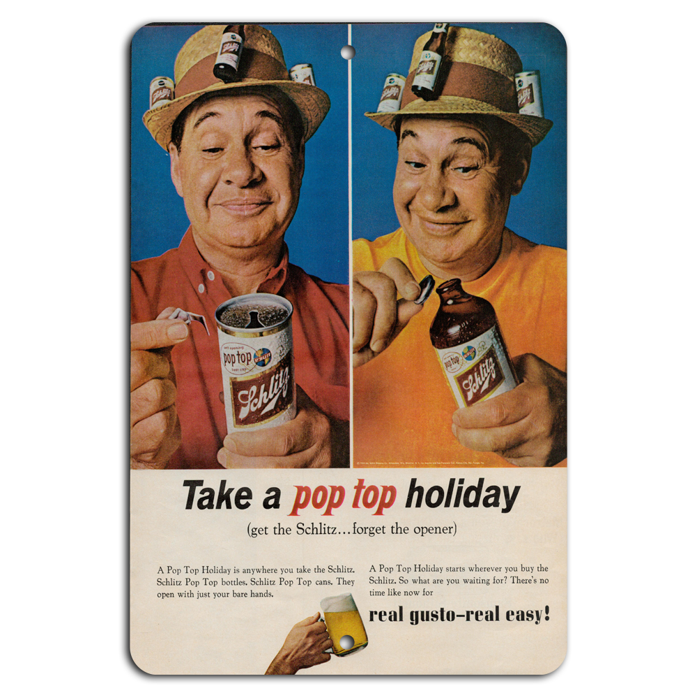 Vintage Schlitz Beer Pop Top Metal Sign for Retro Bar Decor  