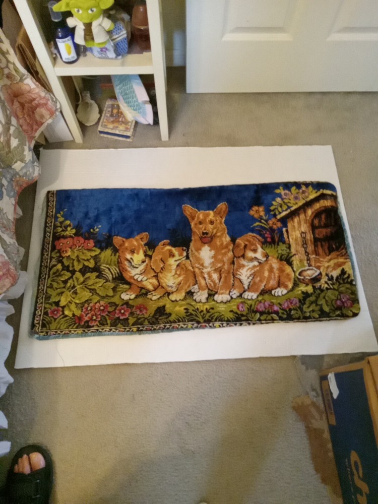 Beautiful Vintage Corgi Dog Tapestry With 3 Pups, Made Into Pillow Cover. 35x17