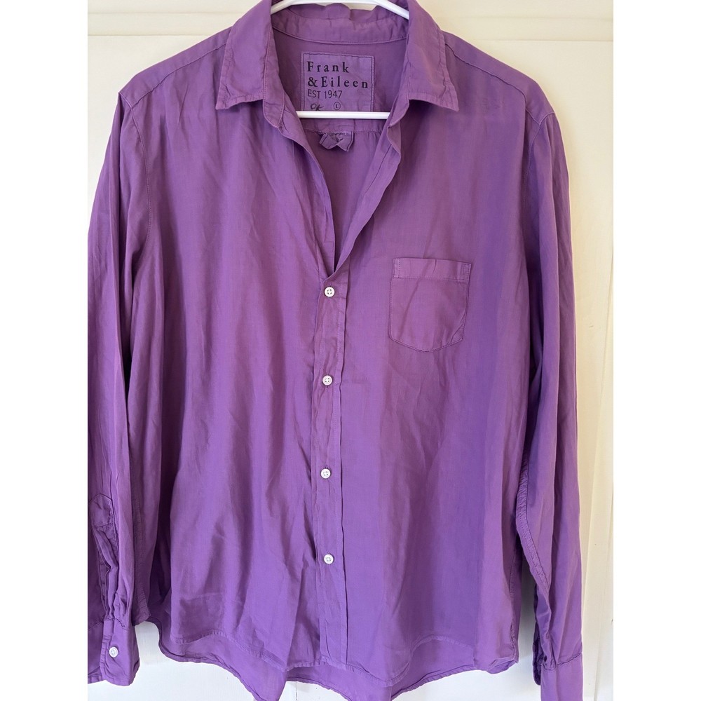 Frank & Eileen Eileen Purple Organic Cotton Button Up Shirt Large Womens
