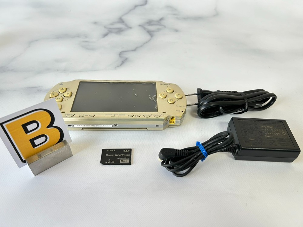 Sony PSP 1000 champagne gold console region free Charger+Battery+Memory Stick