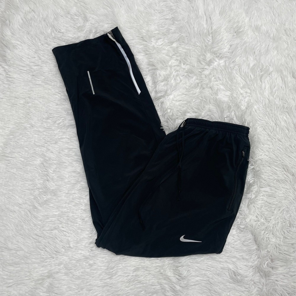 Nike Dri-Fit Womens Large Black Track Pants with Ankle Zips and Pockets