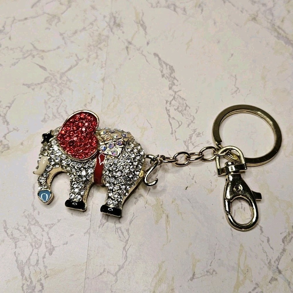 Rhinestone Elephant Bag Charm Accessories Keychain Ring Pendant
