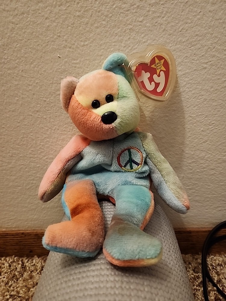 Rare Ty Beanie Baby: Peace Bear 1996 - Multicolor With Tag Errors!