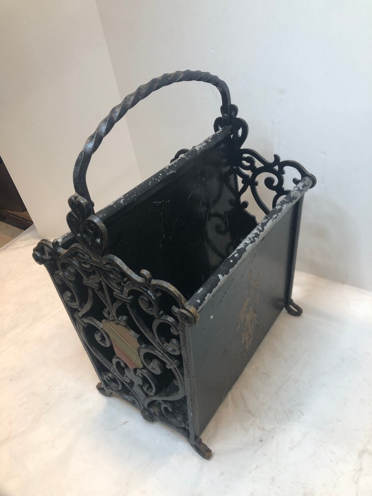 Vintage Victorian Style Magazine Rack Antique Floor Metal Cast Iron Shield