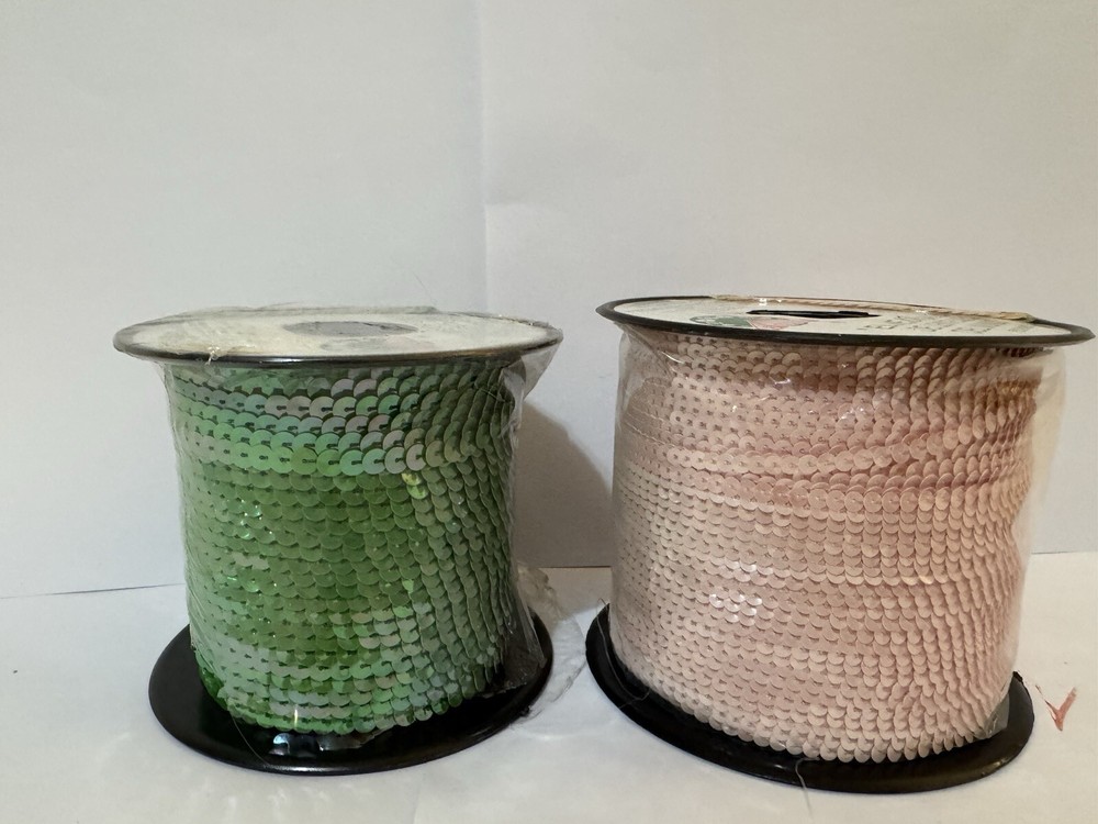 6mm Wide Flat Metallic Strung Sequins Green Pink Sewing Trim by the Yard