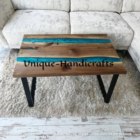 Blue Epoxy Resin River Coffee Center Table Top, Christmas Eve Sale Patio Decors