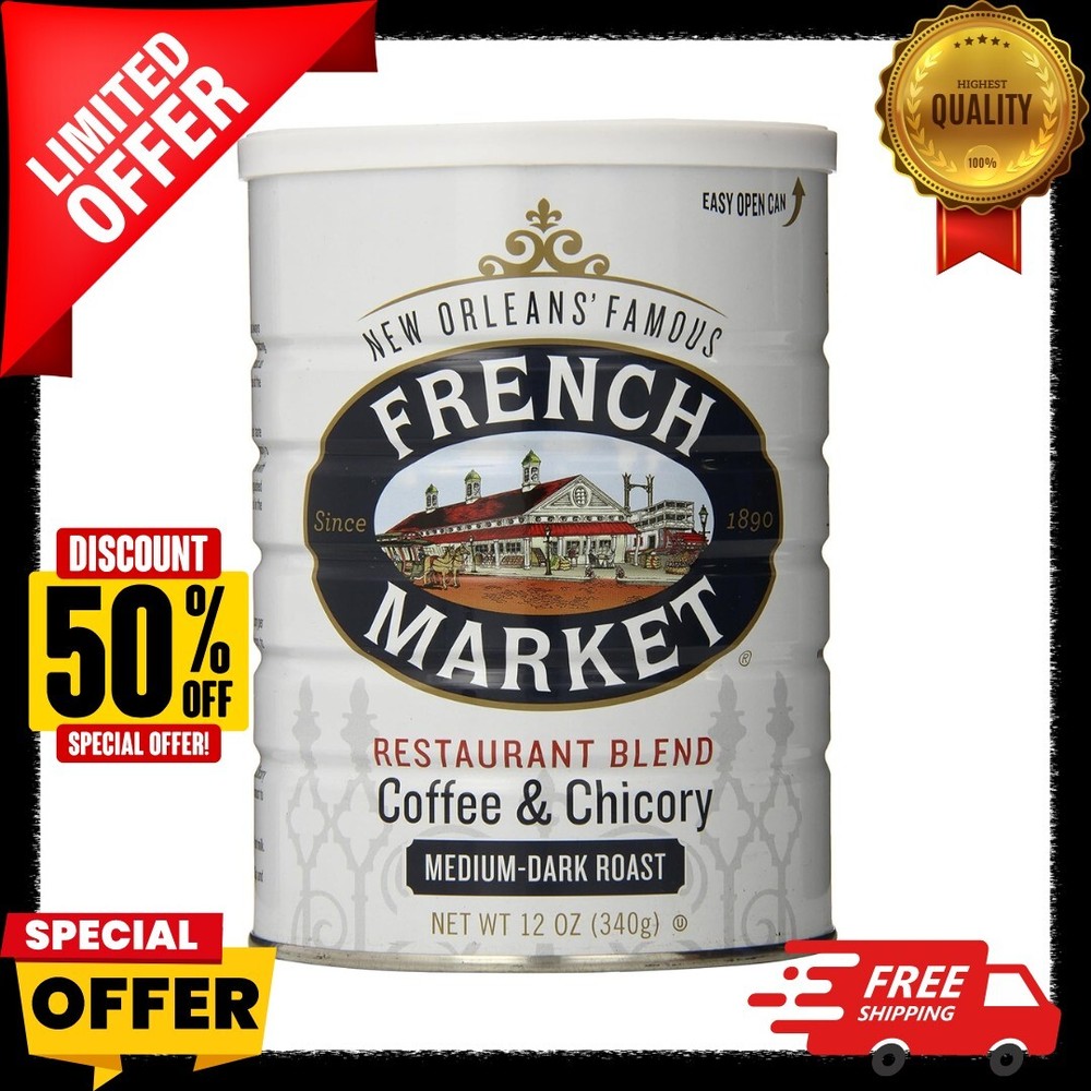 French Market Medium-Dark Roast Restaurant Blend Ground Coffee & Chicory, 12 oz