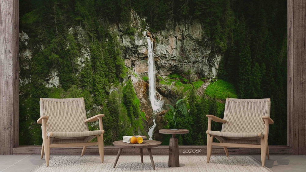 3D Mountain Forest Waterfall Landscape Wall Murals Wallpaper Murals Wall Sticker