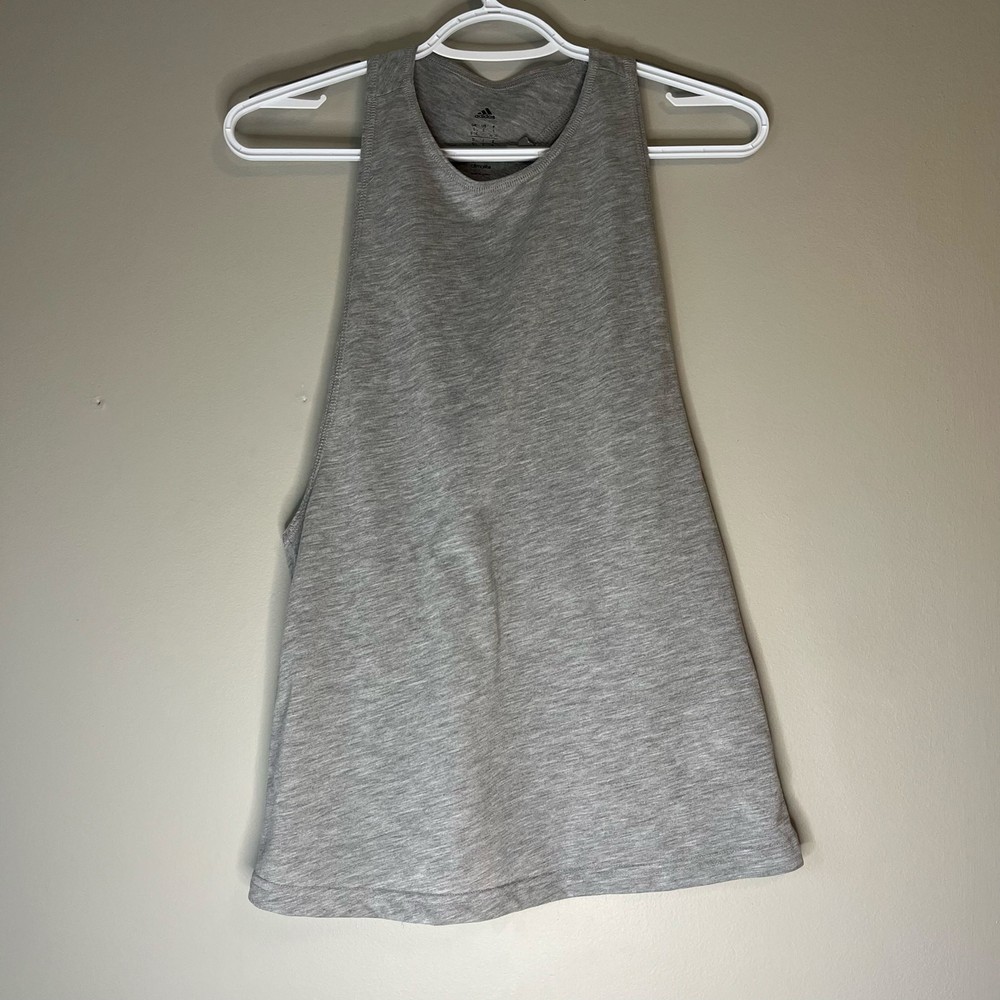 Camiseta sin mangas deportiva Adidas gris muscular talla pequeña (8-10)