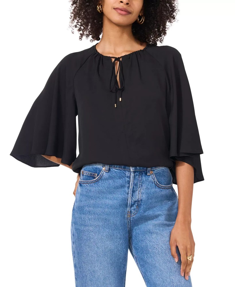 Vince Camuto Women's Top Sz L Split-Neck 3/4-Angel-Sleeve Blouse
