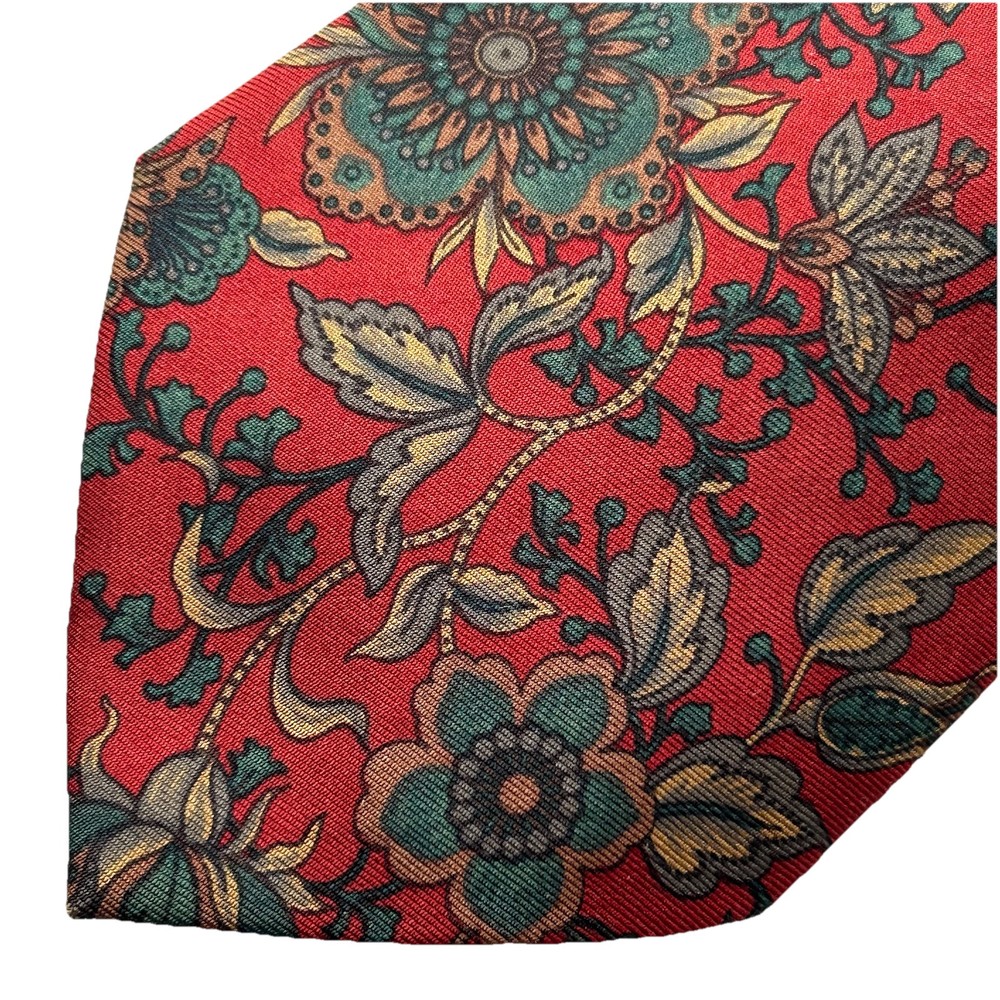 COACH Paisley Tie 3.5” x 58” Reddish Green Gold Silk Ancient Madder (?) EUC