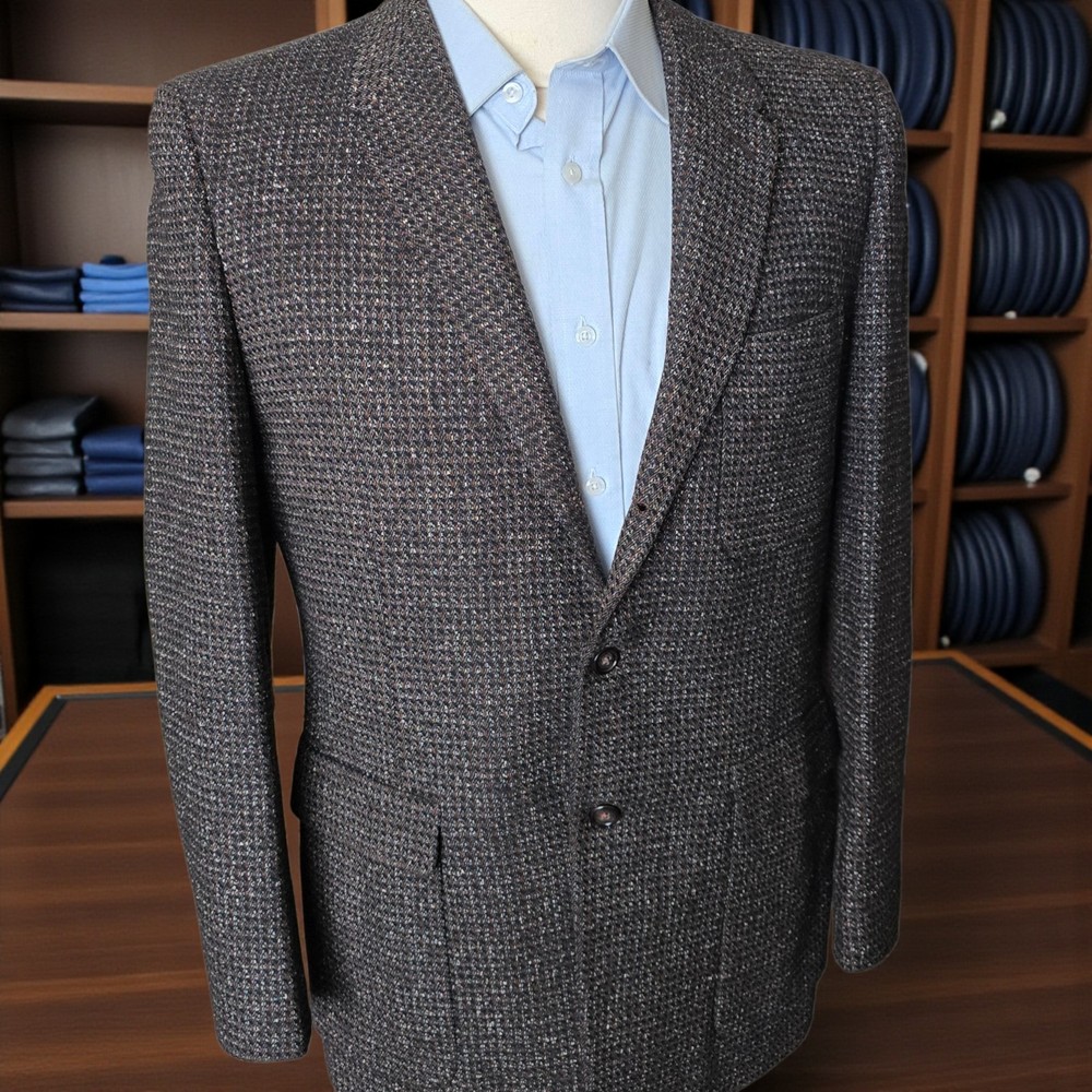 Vtg 1950s Soft Tweed Blazer 40r Three Roll Two Full Canvas Patch Pocket Tailored