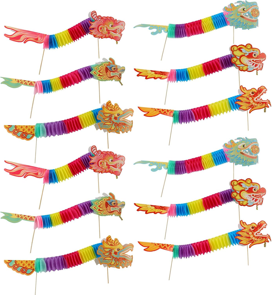 12 Pcs Chinese New Year Paper Dragon Decorations 3D DIY Chinese Paper Dragon Par