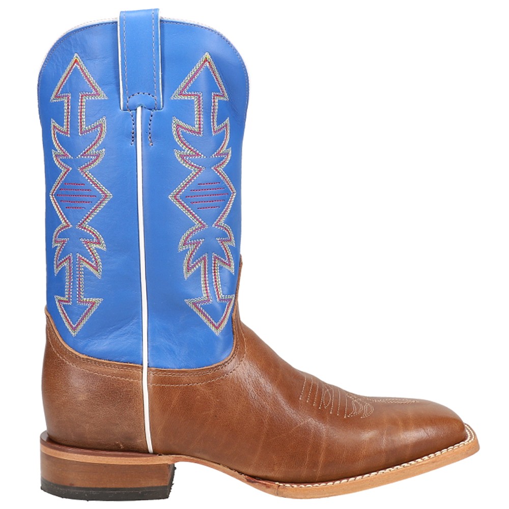 Justin Boots Dayne Embroidered Square Toe Cowboy Boots for Men in Blue and Brown