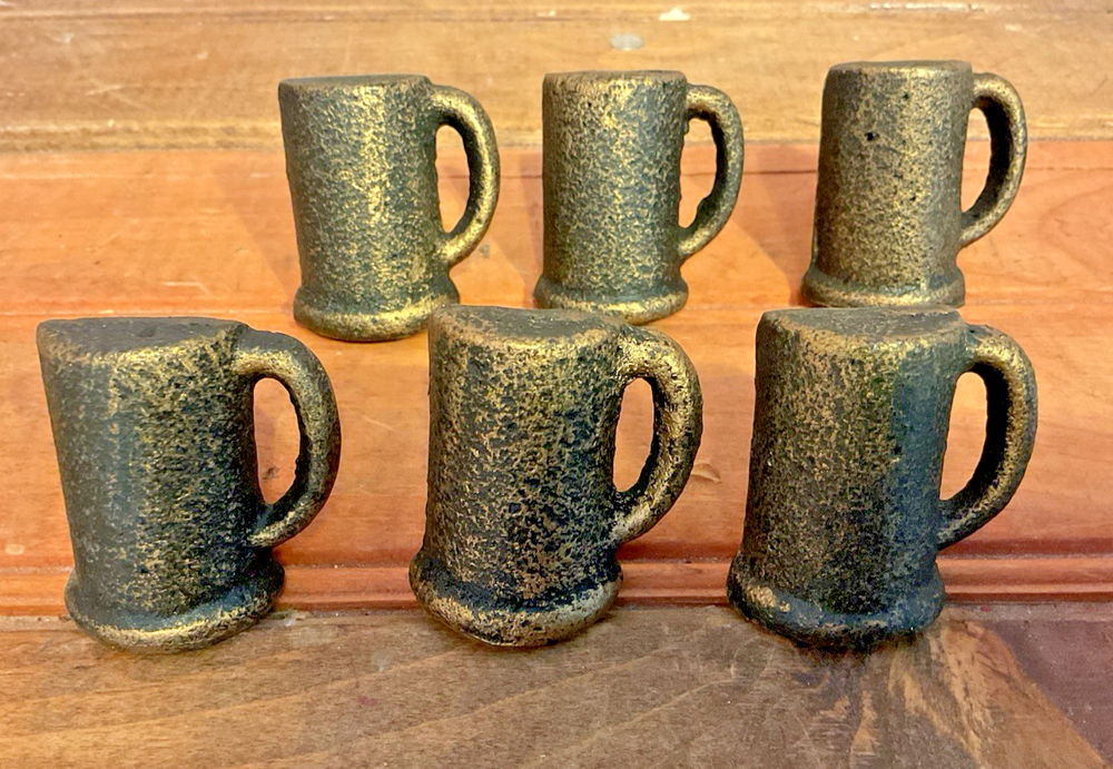 Set of 6 Antique Gold Cast Iron Beer Mug/Cabinet Pulls...Ship Free!