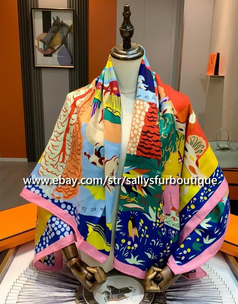 2025 Sallys 70% Cashmere & 30% Silk Animals Print Double Face Scarf Shawl 53
