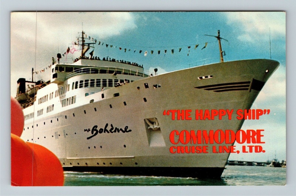 Miami FL-Florida Commodore Cruise Line, Boheme Ship, Passengers Vintage Postcard