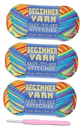3x50g Beginner-Friendly Rainbow Yarn for Crochet & Knitting - 260 Yards Soft Easy-to-Use Skeins