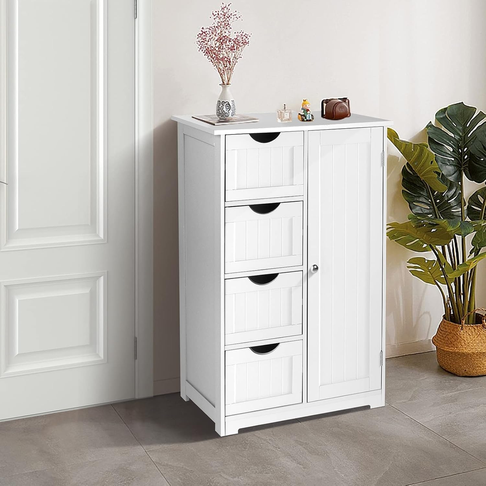 Small White Wooden Bathroom Storage Cabinet for Compact Spaces