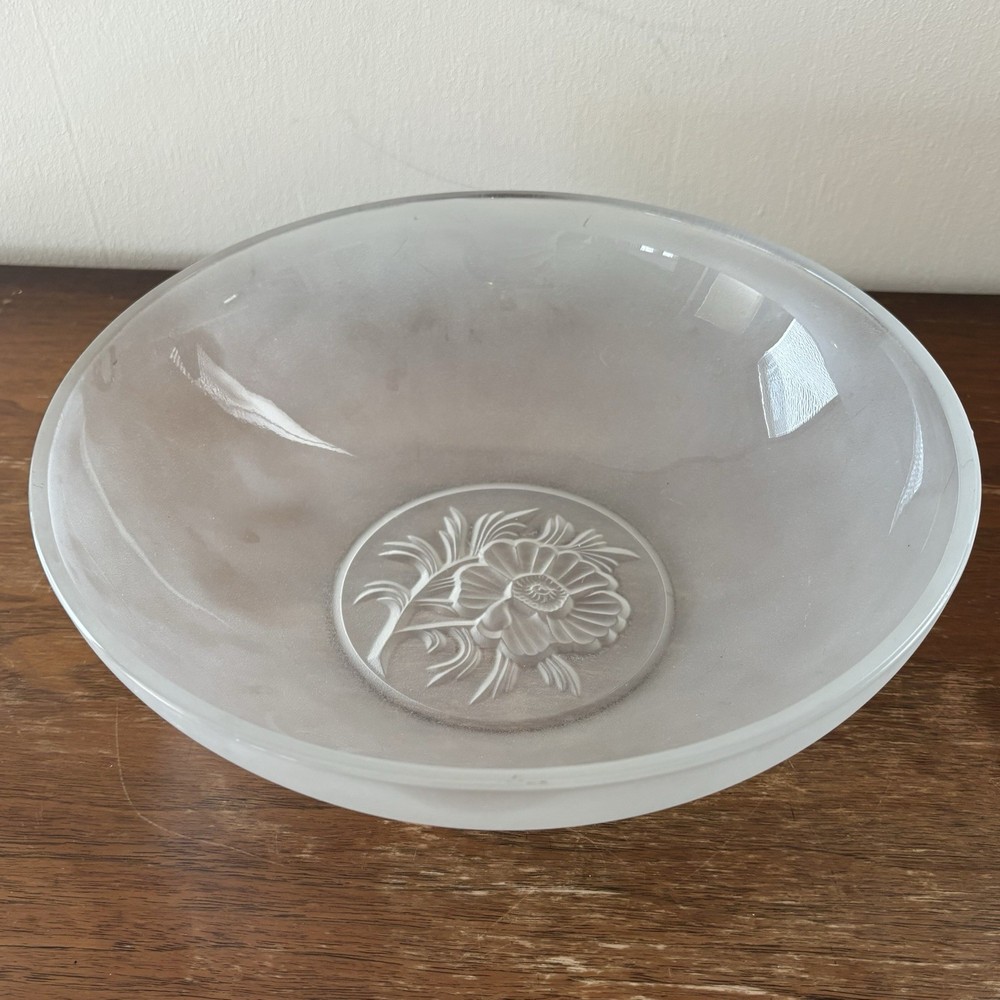 Vintage 10-Inch Glass Serving Bowl with Embossed Floral Design
