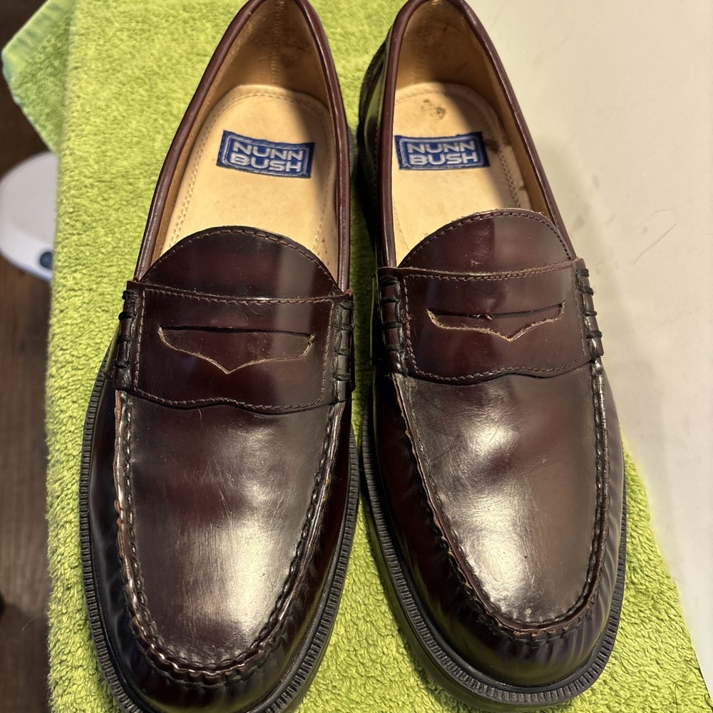 Mens Nunn Bush Lincoln Moc Toe Leather Loafers Sz 9-1/2 #85538-05 Burgundy