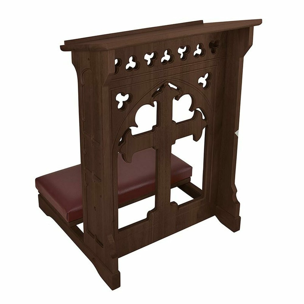Standing Holy Cross Padded Kneeler for Church or Home, Walnut Stain