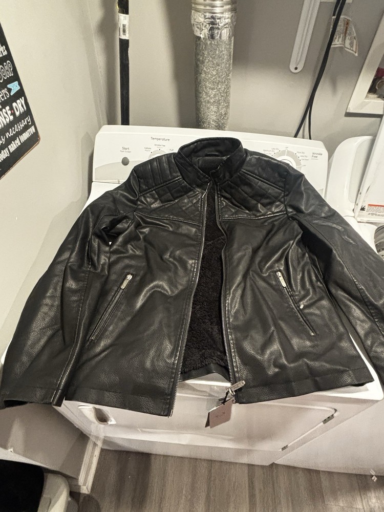 American Breed Men's Black Faux Leather Bomber Jacket Sherpa Lined Size S NWT