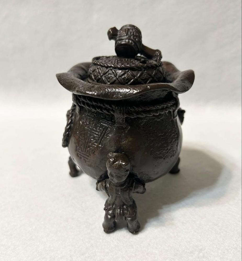 Bronze Incense Burner Lucky Hammer 4.5 in Japanese Sculpture Censer Signed GENI