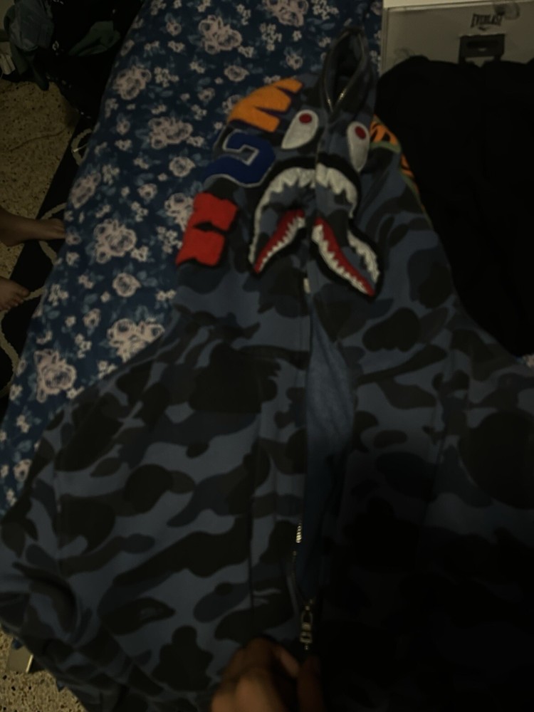 A bathing ape bape 1st camo WGM shark full zip hoodie yellow Us Size Large