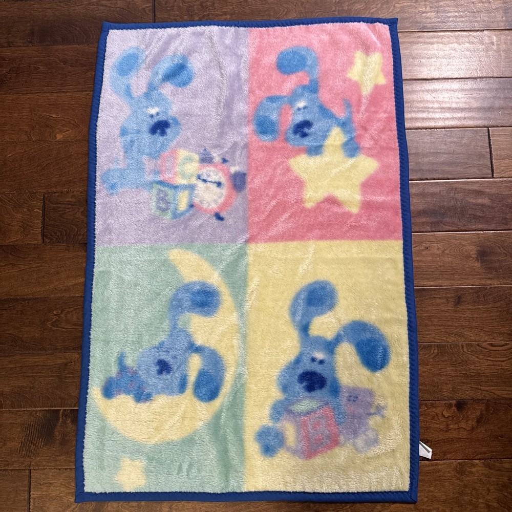 VTG Blue’s Clues Tickety Tok Clock  Star Moon Blocks Baby Blanket 45x30”