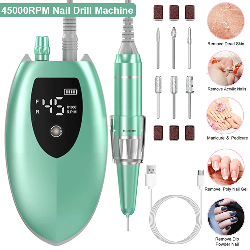 Recharge 45000RPM LCD Electric Nail Drill Manicure Machine For Nail Polisher BK