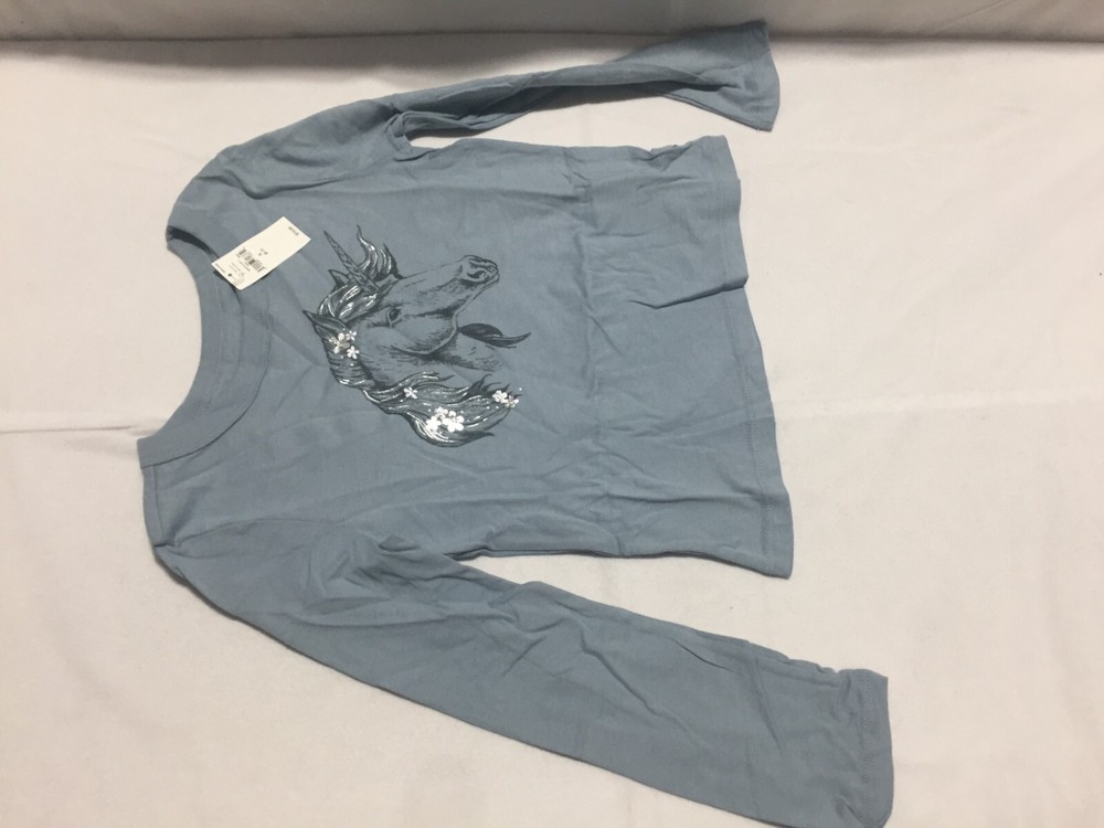 N398 GAP KIDS Girls LS Graphic Unicorn T-Shirt Tee Girls Size Small (6-7)
