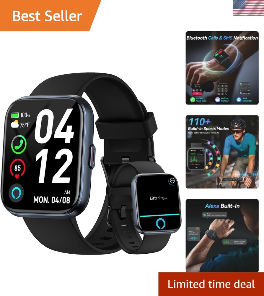 1.8 Inch Smartwatch for Men and Women with Alexa Bluetooth Calls and 110 Sports Modes