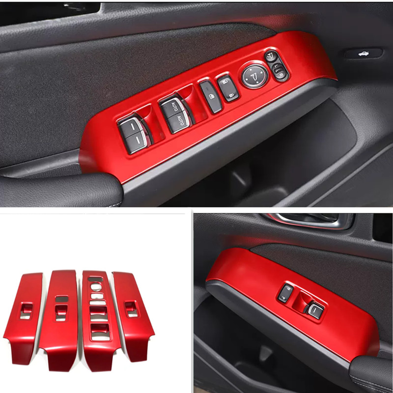 Window Lift Panel Switch Cover Trim Red For Honda Civic 2022 2023