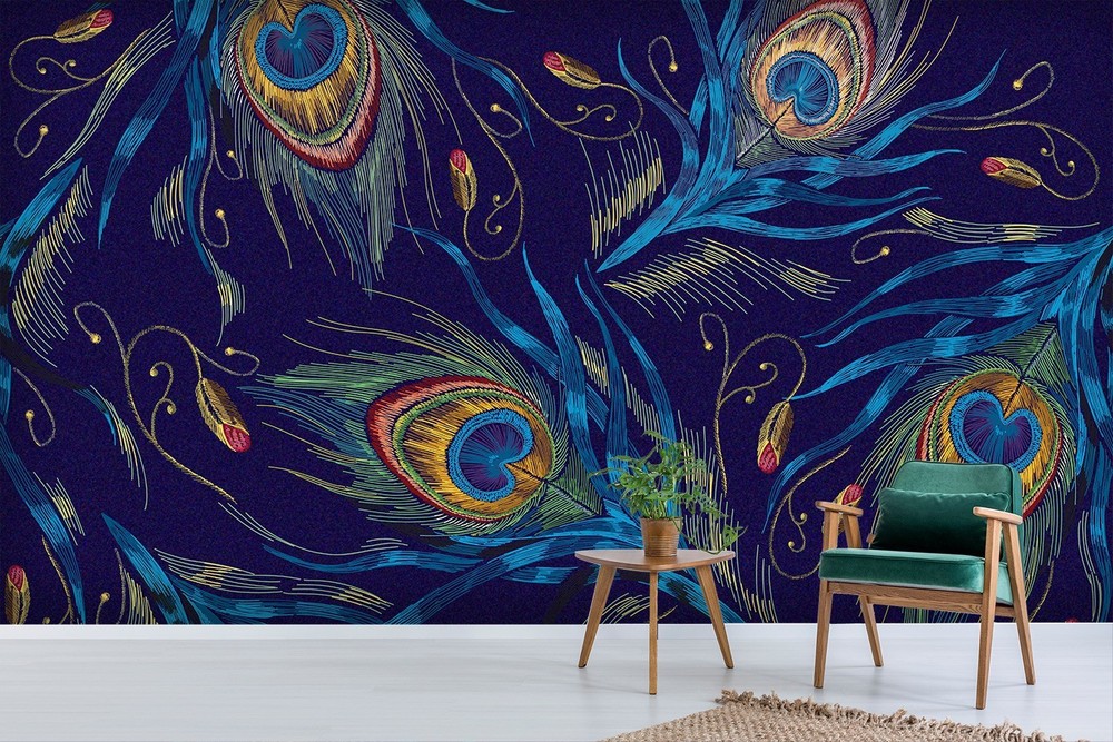 3D Peacock Feathers Watercolor Wall Murals Wallpaper Murals Wall Sticker 2