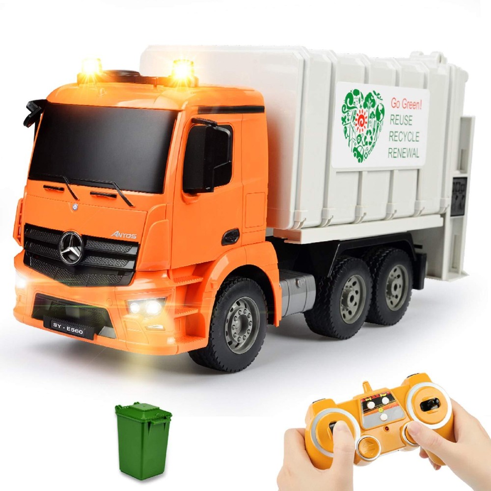DOUBLE E Benz Licensed Remote Control Garbage Truck Electric Recycling Toy Se...