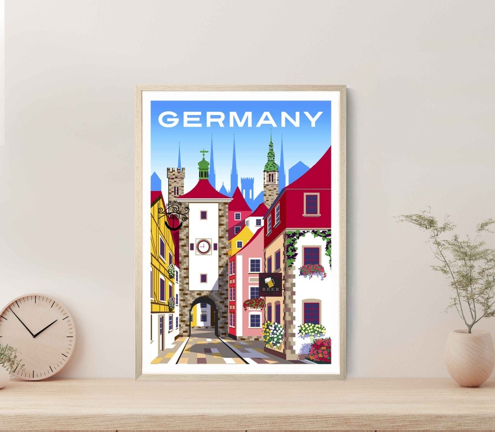 Germany Street Illustration Art Poster Premium Quality Choose your Size