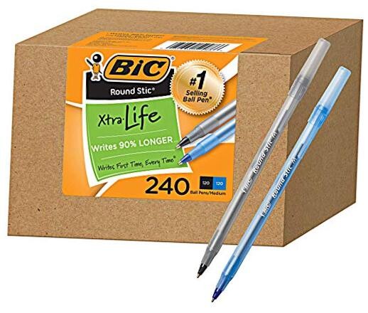 240 Bulk Pack Round Stic Xtra Life Ballpoint Pens - Medium Point
