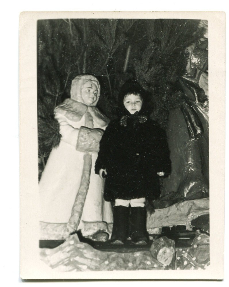 60's Handsome boy New Year Xmas tree big sculpture ussr vintage photo-image